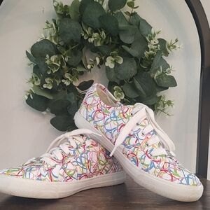 G by Guess White Sneakers with Colorful Print Women's Size 7.5